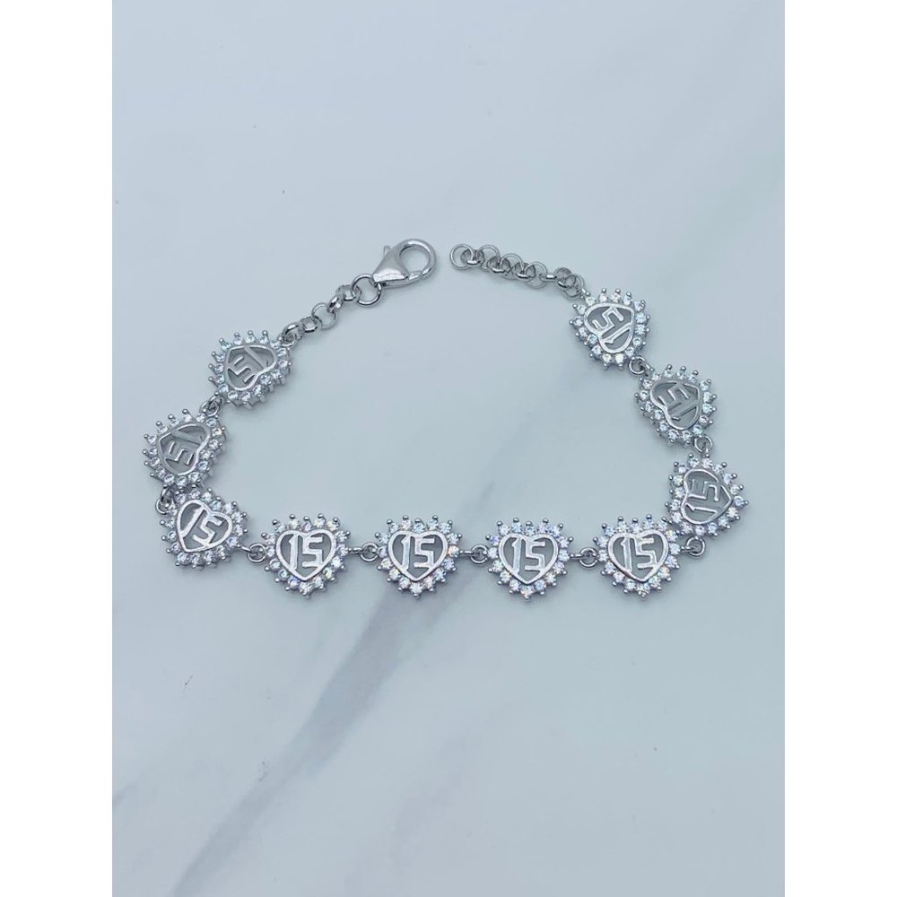 925 Sterling Silver Bracelet Sweet 15 heart Quinceañera